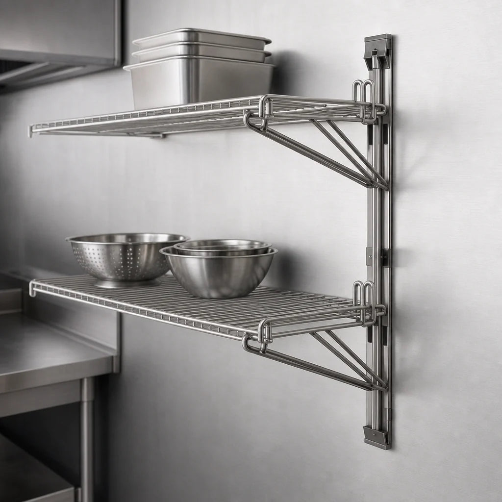 Eagle Group PDWB24S Double Mid Shelf Bracket for Adjustable Post Wire Wall Mounts, 24-Inch Deep, Stainless Steel