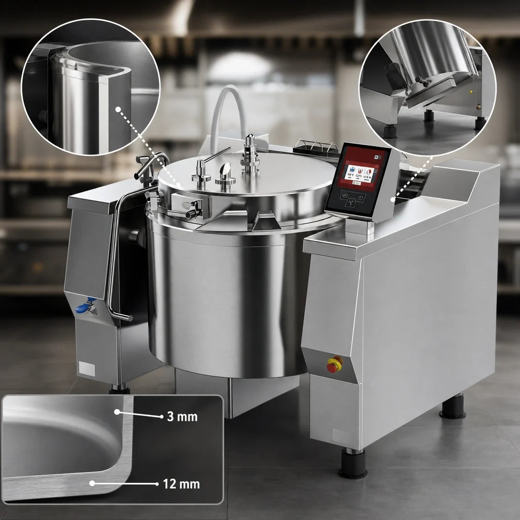 Firex (Middleby) Cucimix UCBTE082ACV1 82-Gallon Electric Tilting Pressure Braising Pan with Programmable Touchscreen and Automatic Mixer