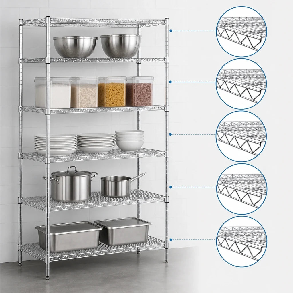 Quantum WR86-1448C-5 Chrome Wire Shelving Starter Unit, Stationary, 5 Shelves, 48W x 86H