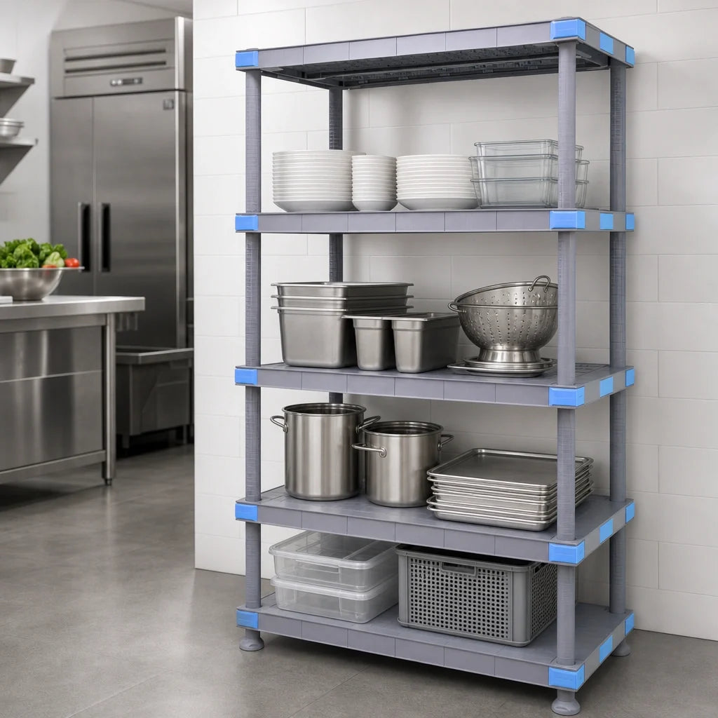 Quantum QP246062SS-4 Polymer Shelving Unit, 60"W x 24"D x 62"H, 4 Solid Shelves, 2,000-lb Capacity, Gray