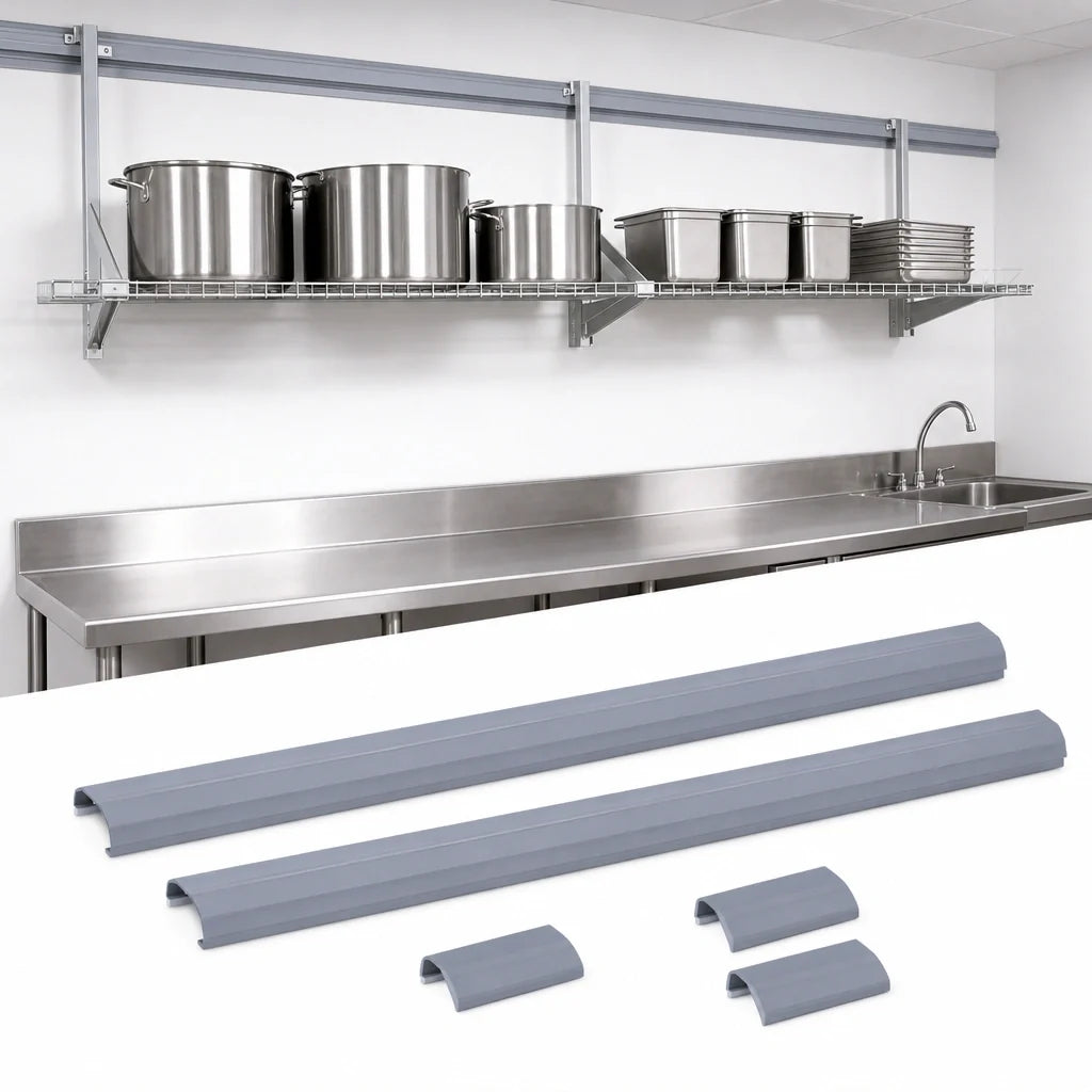 Quantum TTK-15 Overhead Track Shelving Kit, Aluminum, Chrome, Includes 2 15-Foot Tracks and 4 End Plates