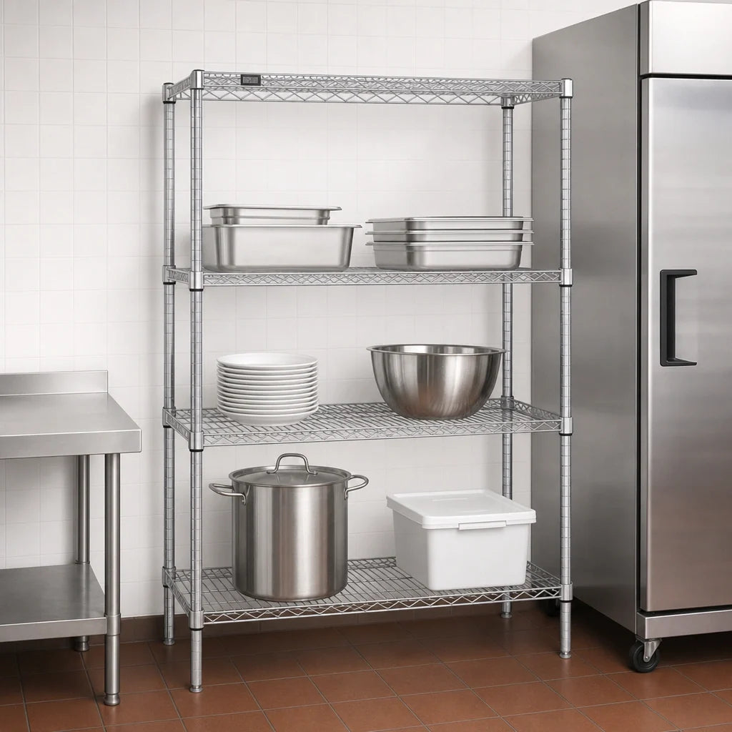 Quantum WR86-1460C Wire Shelving Starter Unit, 4-Shelf, Stationary, Chrome, 60"W x 12"D x 86"H