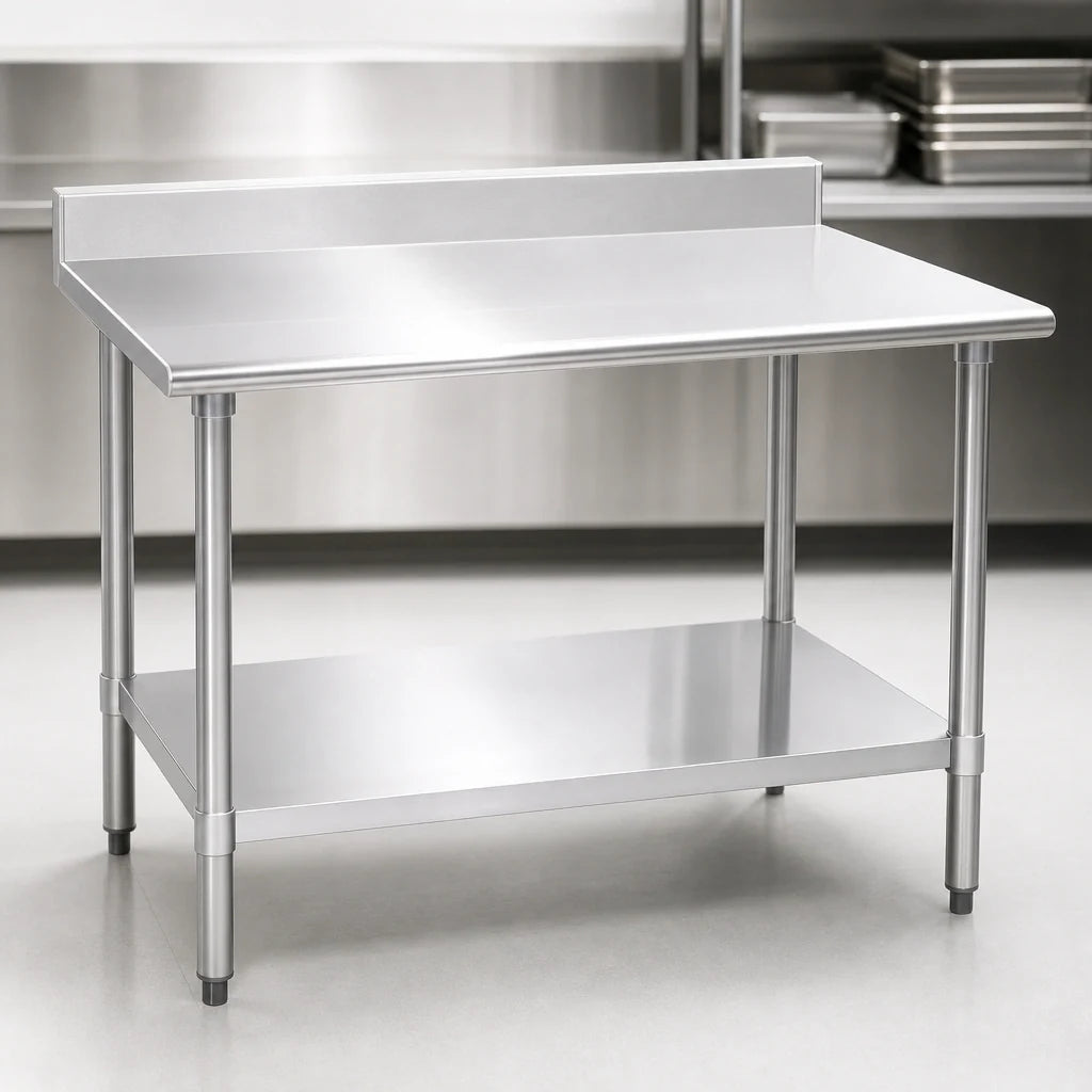 Eagle Group Budget Series T2460B-BS 60" x 24" 430 Stainless Steel Work Table with 4-1/2" Backsplash and Adjustable Undershelf
