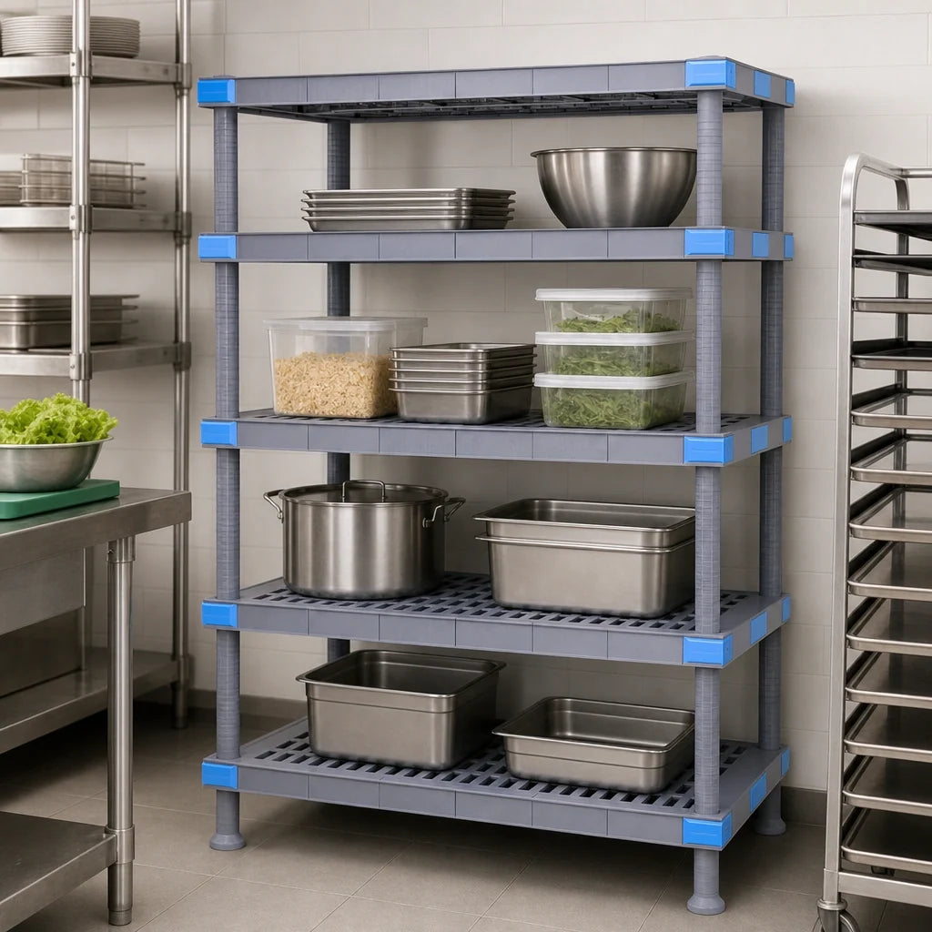 Quantum Millenia QP245486VS-4 Stationary Polymer Shelving Unit, 54"W x 24"D x 86"H, 4 Shelves, Gray