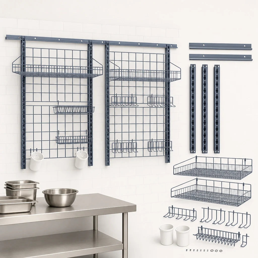 Quantum SGK-721830-1GY Medium-Duty Wall-Mounted Shelving Starter Kit with 72-Inch Track, Gray Epoxy Antimicrobial Finish, Accessory Holders
