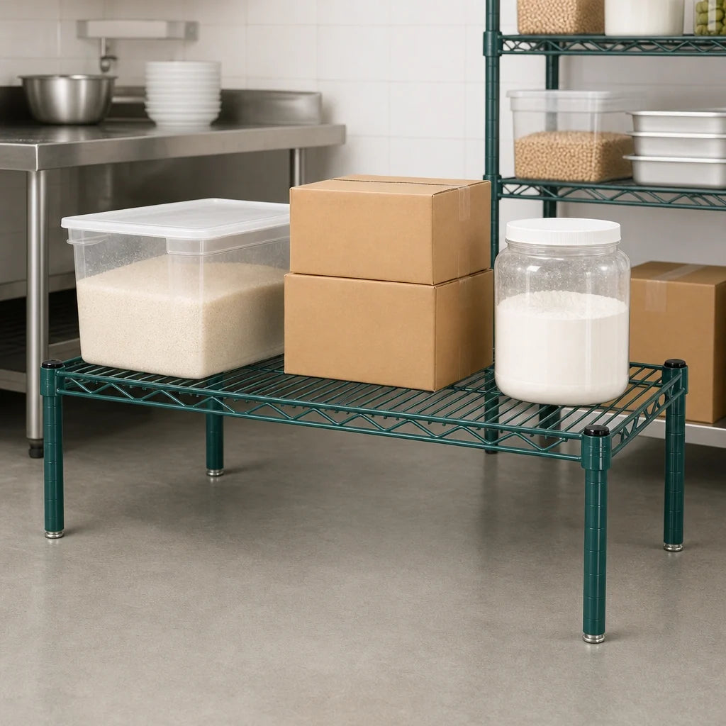 Quantum 244814PP 48 x 24 x 14 Inch Green Epoxy Antimicrobial Platform Dunnage Rack, 600-800 lb. Capacity