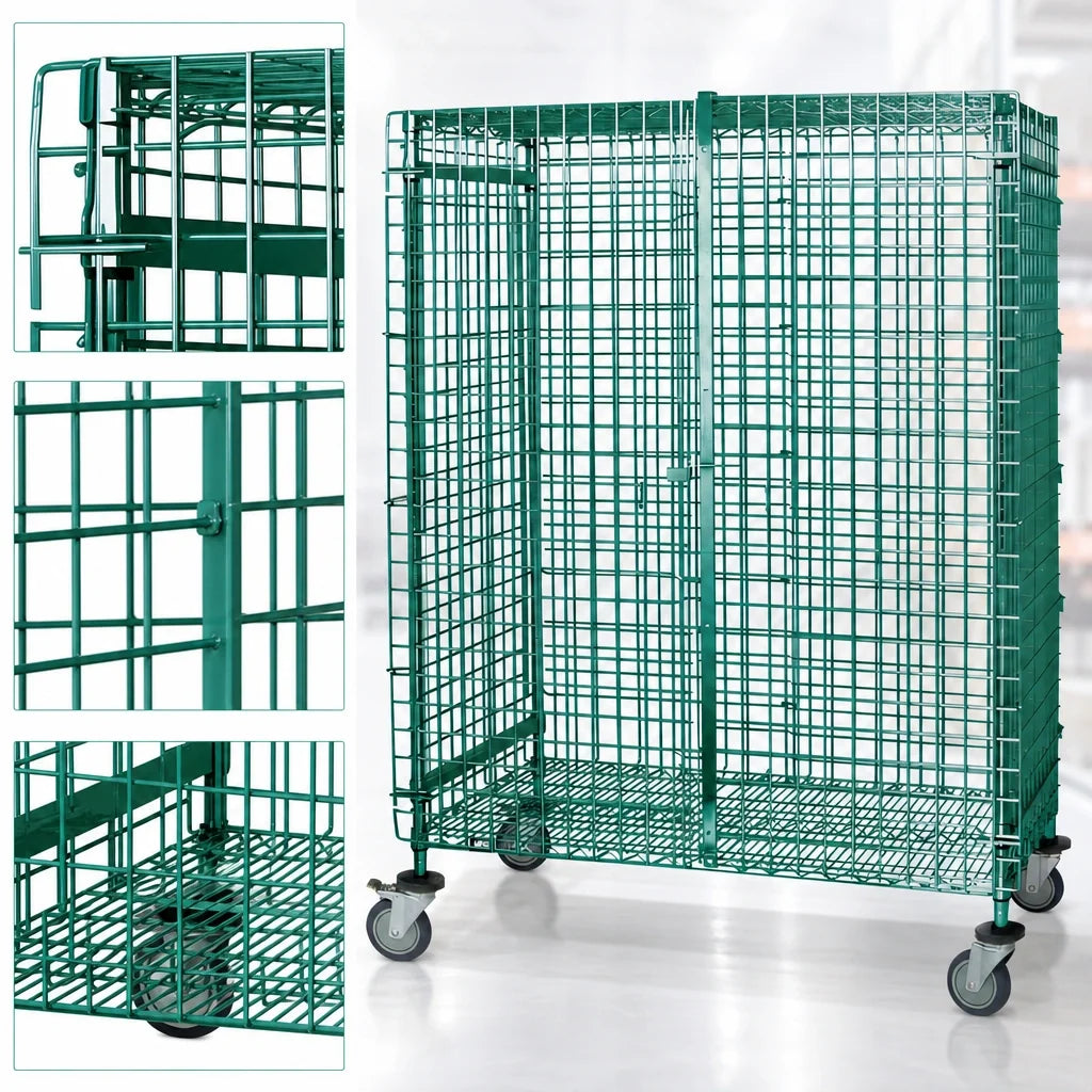 Quantum M2436-69SECP Mobile Wire Security Storage Unit with Locking Doors, 36 x 24 x 69 Inches, Green Epoxy