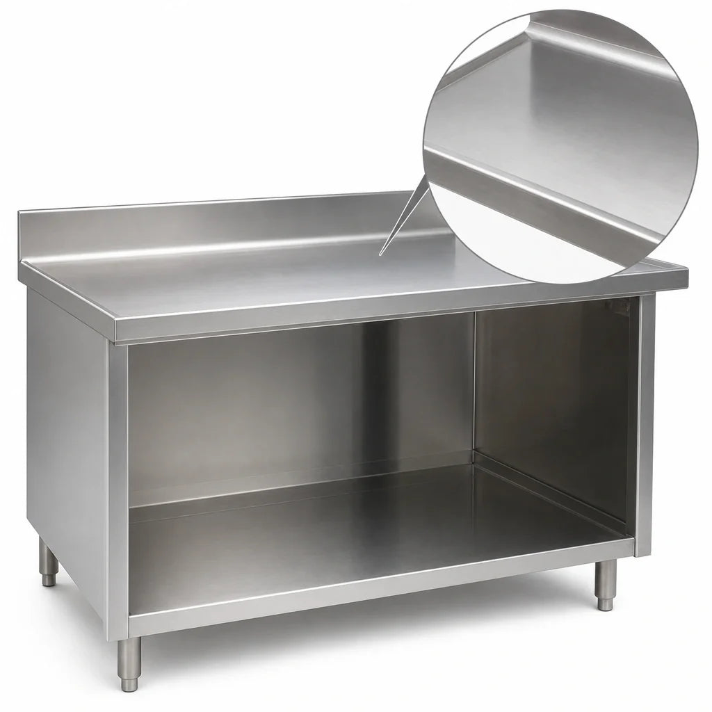 Eagle Group Spec-Master OB2484SEM-BS Stainless Steel Work Table with Open-Front Cabinet Base, 14-Gauge 304 Top, 4-1/2-Inch Backsplash, 84 x 24 Inches