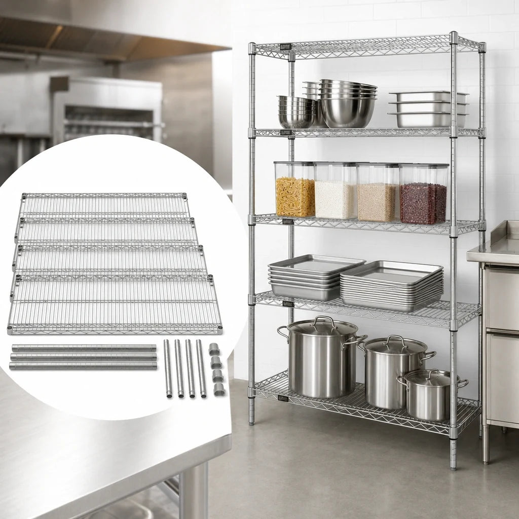Quantum WR74-3042S 4-Shelf Wire Shelving Starter Unit, 42 x 30 x 74 Inches, 304 Stainless Steel