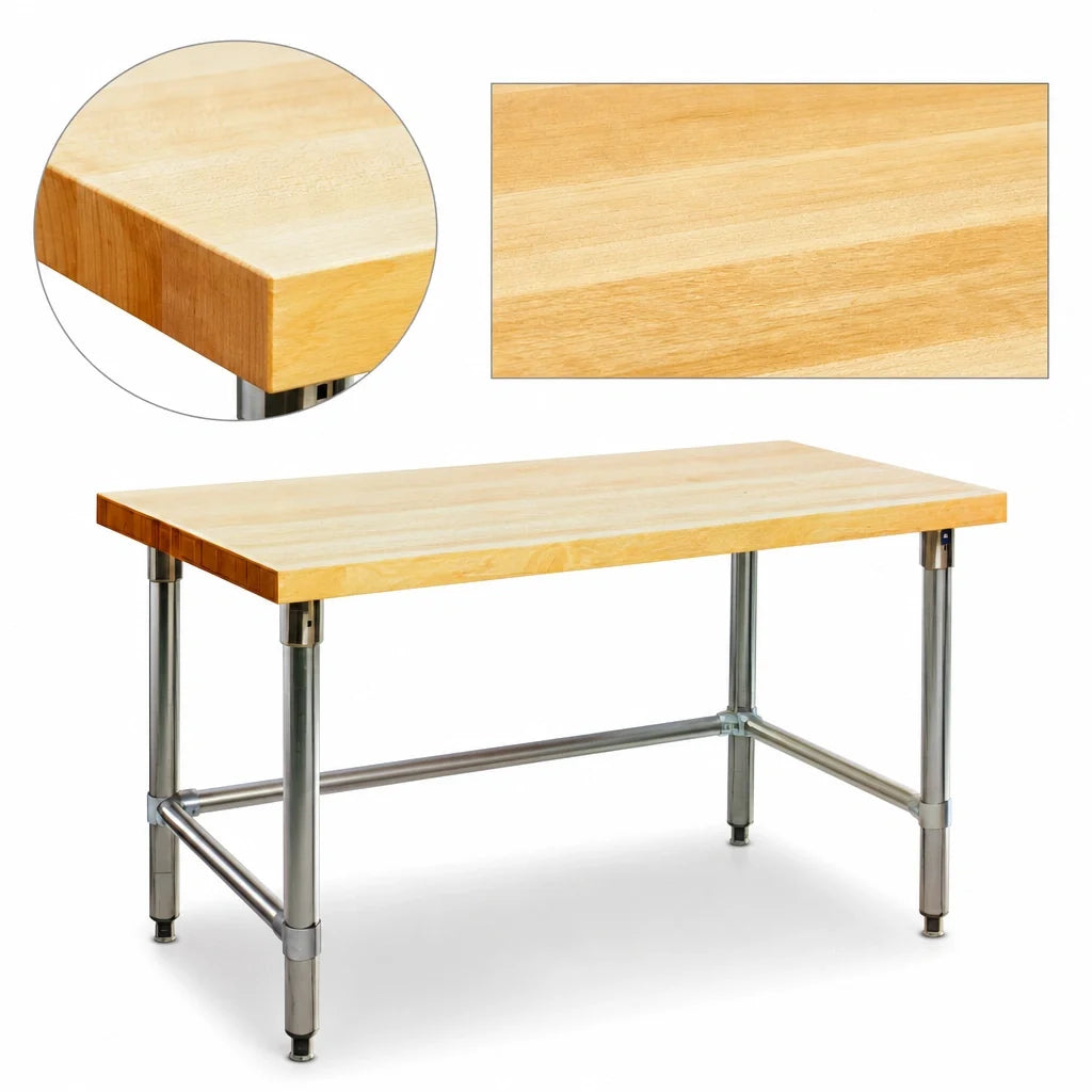 Eagle Group MT3096GT 96 x 30-Inch Hardwood Top Work Table with Galvanized Open Base, No Backsplash