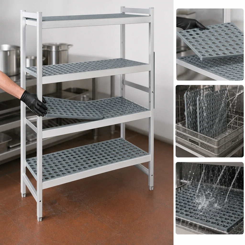 Fermod Fermostock 4R31B66 4-Tier Perforated Starter Shelving Unit, 66"H x 31"W x 18"D, Aluminum with Removable Polymer Inserts