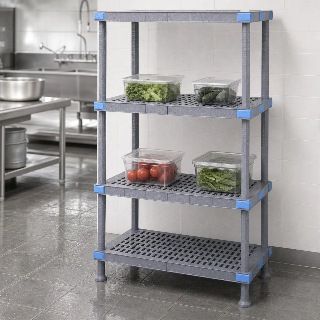 Quantum QP215450VS-4 4-Shelf Polymer Shelving Unit with Dunnage Stand, 54W x 21D x 50H, Gray, 2,000 lb. Capacity