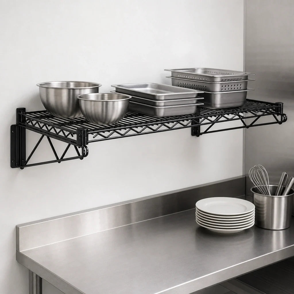 Quantum WDWB2436BK Wall-Mount Cantilever Wire Shelf Kit, 36 x 24 Inches, Black Epoxy Antimicrobial Finish