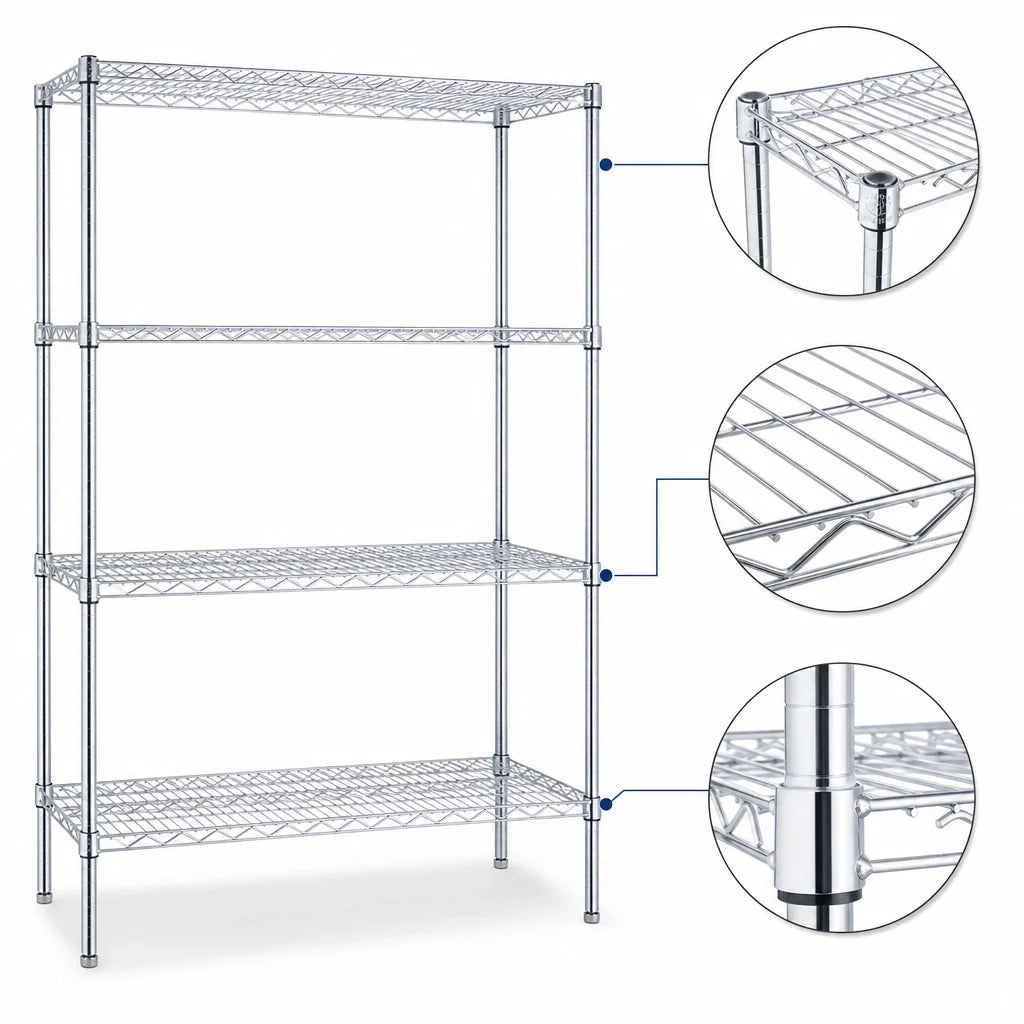 Eagle Group S4-74-2160C 4-Tier Chrome Wire Starter Shelving Unit, 60"W x 21"D x 74"H