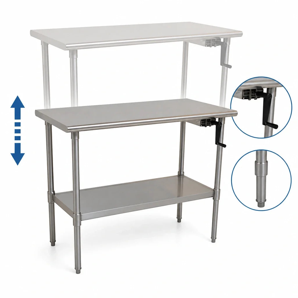 Eagle Group AdjusTable T2448SEB-HA Height-Adjustable Stainless Steel Work Table with Undershelf, 48 x 24 Inches, 32–40 Inch Range