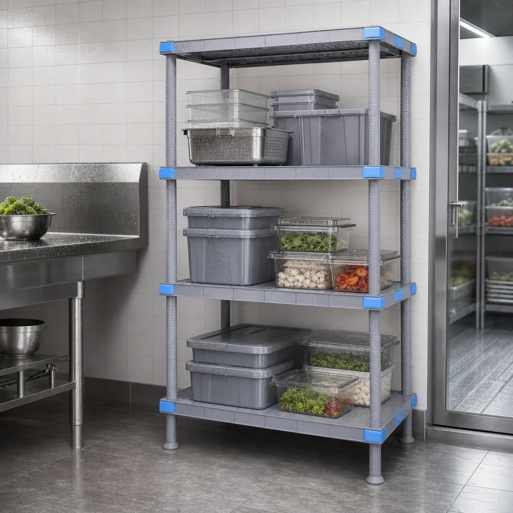 Quantum Millenia QP182462SS-4 Polymer Stationary Starter Shelving Unit, 24"W x 18"D x 62"H, 4 Solid Shelves, Gray