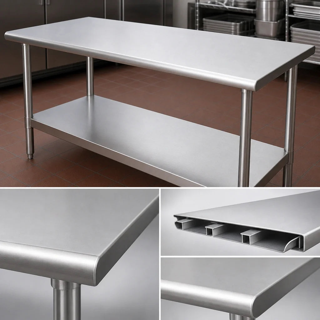 Eagle Group Spec-Master T48144SE 144"W x 48"D Stainless Steel Work Table, Flat Top with Adjustable Undershelf, 14-Gauge 300 Series Top