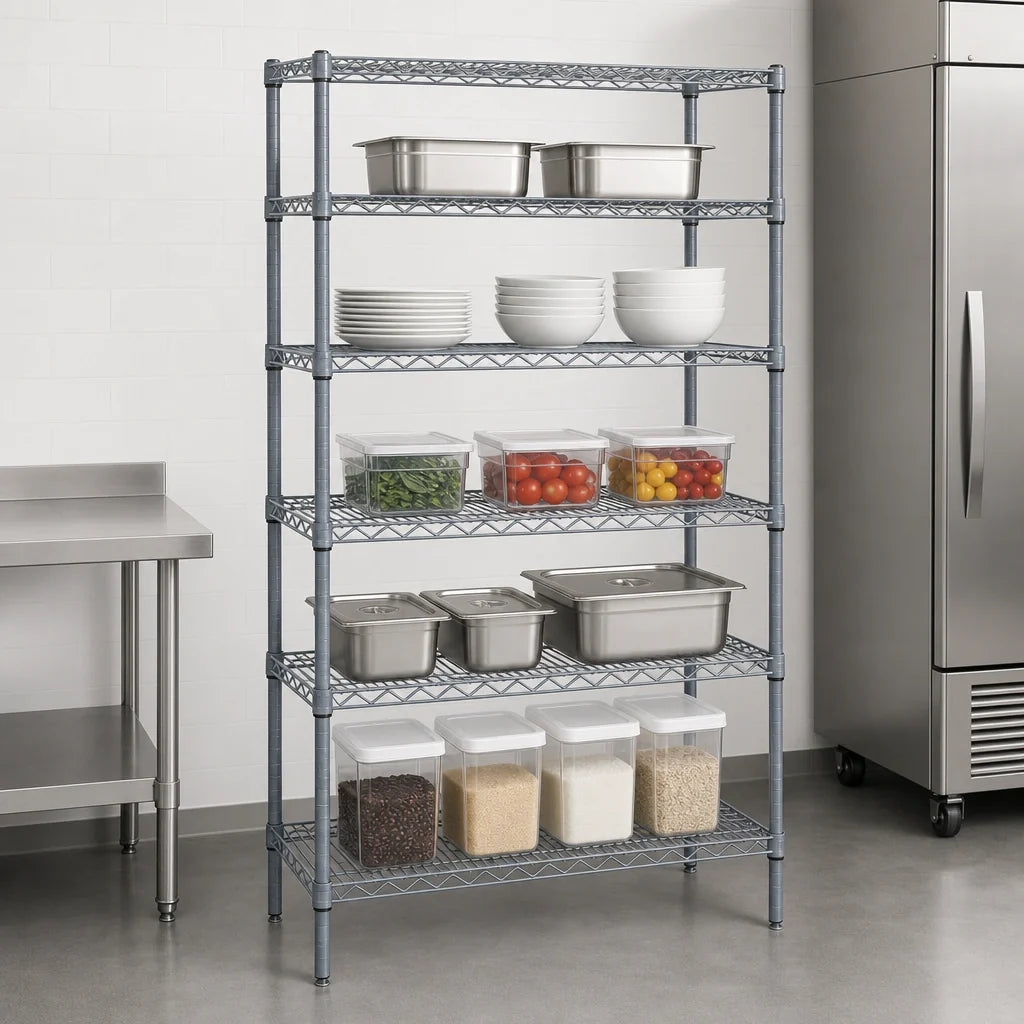 Quantum WR63-1436GY-5 36" x 14" x 63" 5-Shelf Wire Shelving Starter Unit, Gray Epoxy Finish