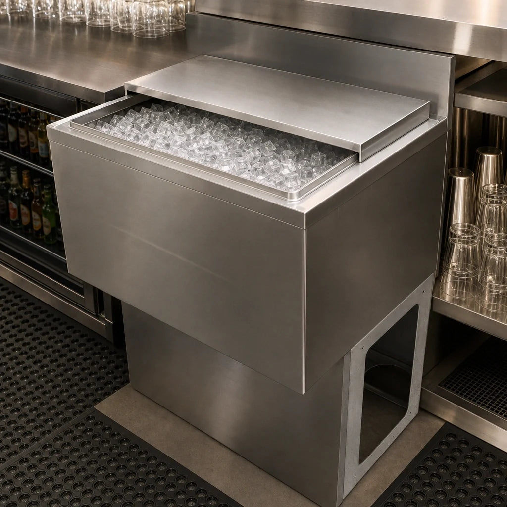 BK Resources UBB-18-IB30 30-Inch Underbar Stainless Steel Ice Bin with Sliding Cover, 80 lb Capacity