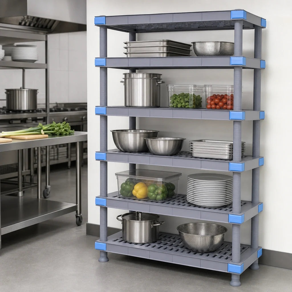 Quantum Millenia QP213650VS-5 Gray Polymer Starter Shelving Unit, 5 Louvered Shelves, 36"W x 21"D x 50"H