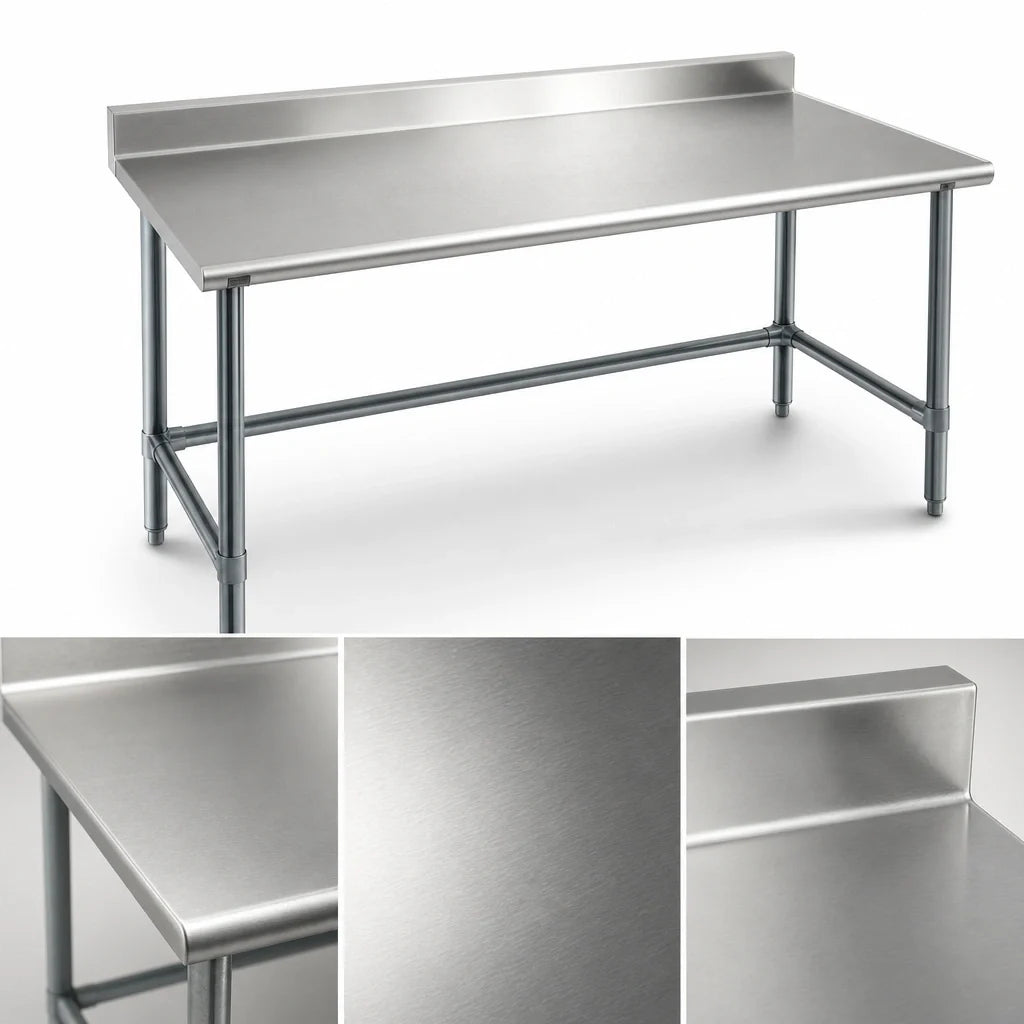 Eagle Group Budget Series T3660GTB-BS 60 x 36 Inch 430 Stainless Steel Work Table with 4-1/2-Inch Backsplash, Rolled Edge, Open Galvanized Base