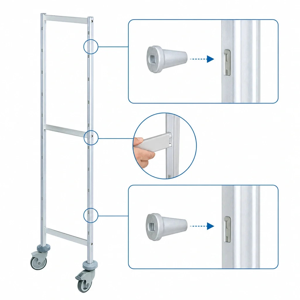 Fermod Fermostock 64316-R1 Mobile Shelving Upright, 71-Inch High x 22-Inch Deep, Anodized Aluminum, Tool-Free Assembly