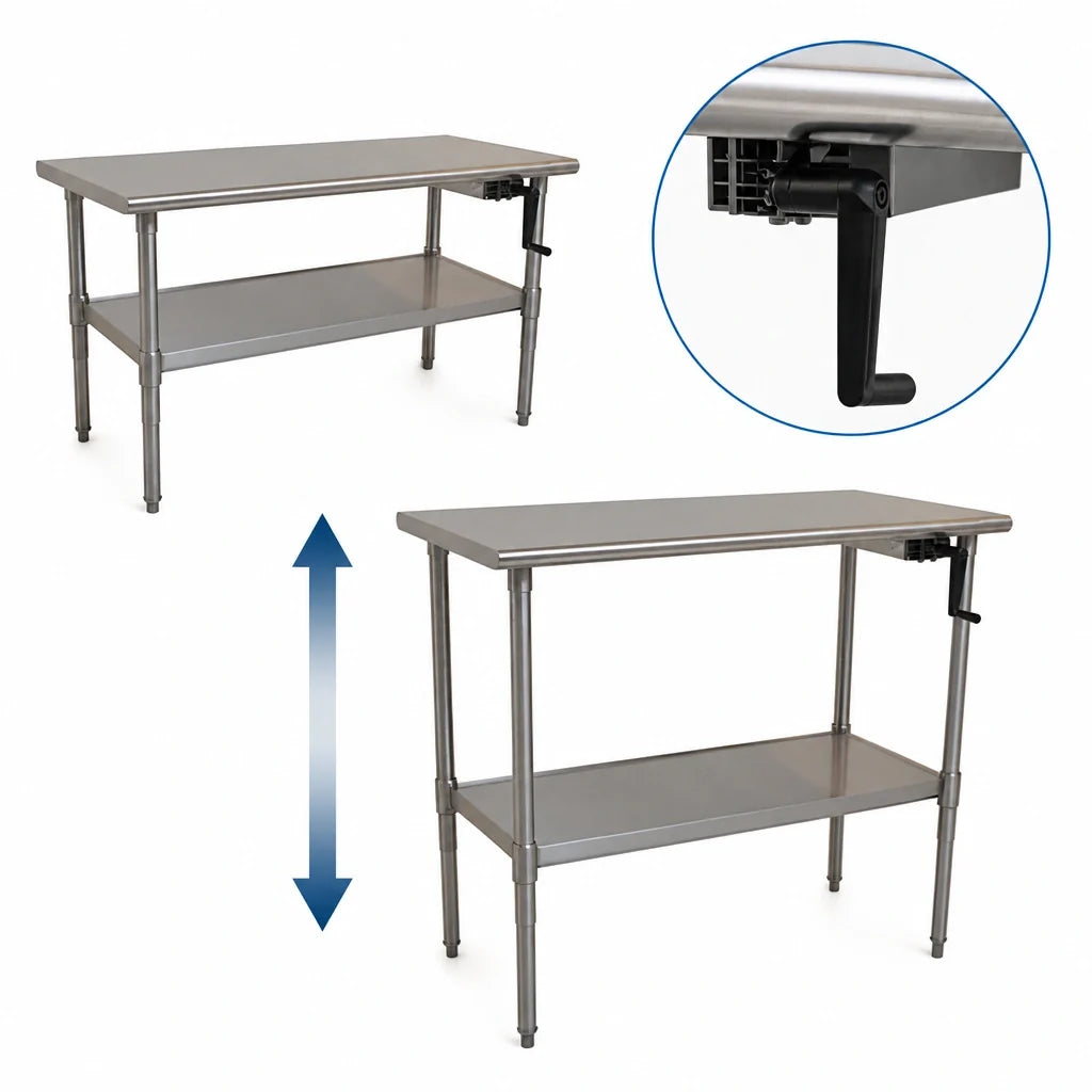 Eagle Group AdjusTable T3072SE-BS-HA ADA Height-Adjustable Stainless Steel Work Table, 72 x 30 in, 32–40 in Height, 4-in Backsplash
