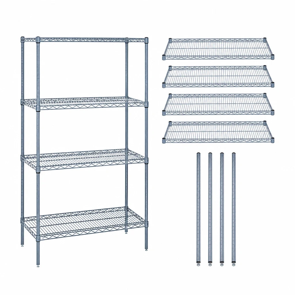 Quantum WR74-1872GY 72"W x 18"D x 74"H Gray Epoxy Wire Shelving Starter Unit with 4 Shelves