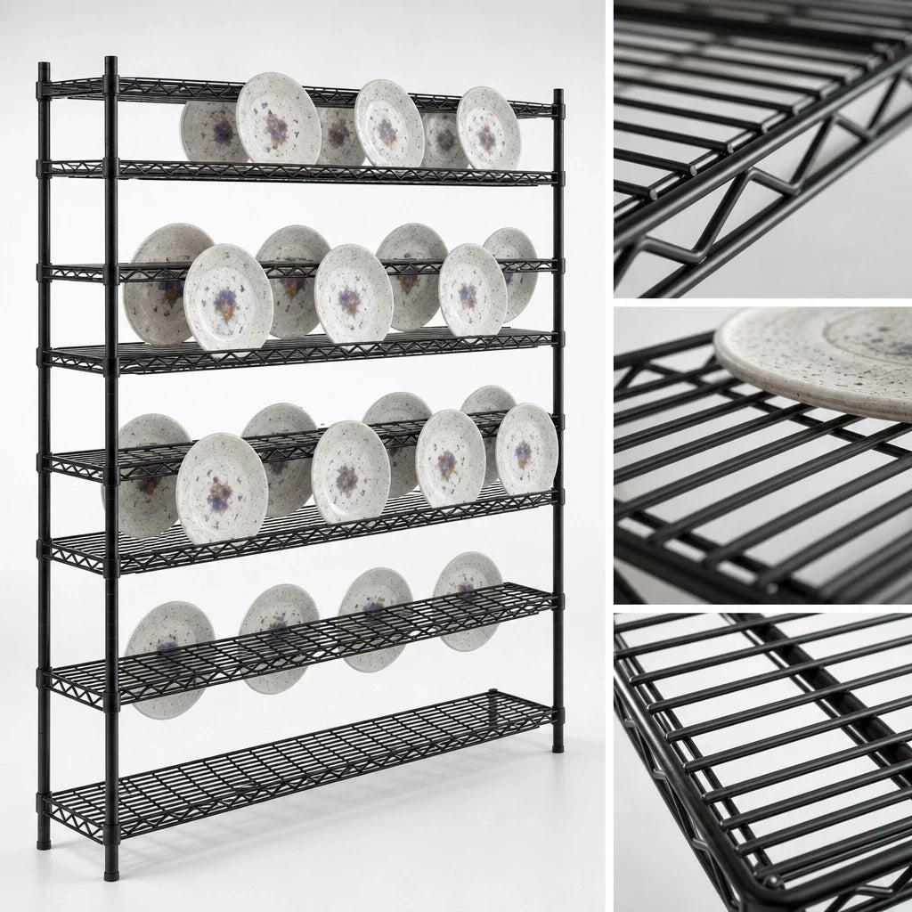 Eagle Group Reverse Mat PDS1872BL Wire Plate Display Shelf, 72"W x 18"D, Black Epoxy, Built-In Ledges