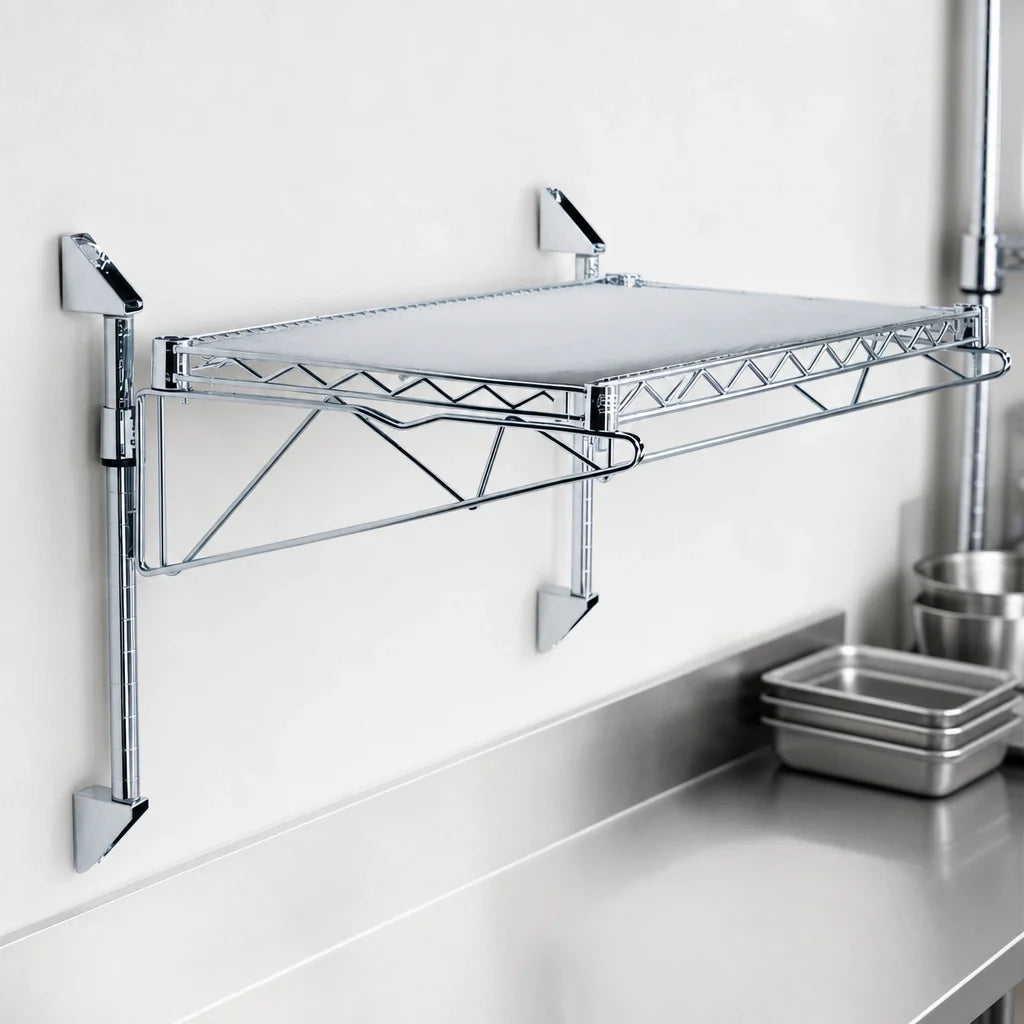 Quantum WC14-CB2136C Wall-Mount Cantilever Shelf Kit, Single Shelf, 36 x 21 in, Chrome-Plated