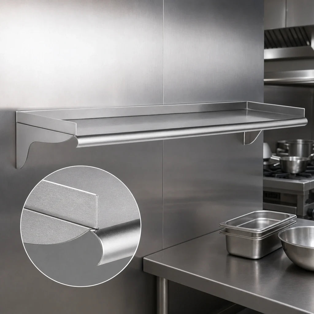 Eagle Group WS1096-14/3 96"W x 10"D Wall-Mounted Shelf, 14-Gauge Type 304 Stainless Steel, Rolled Front Edge