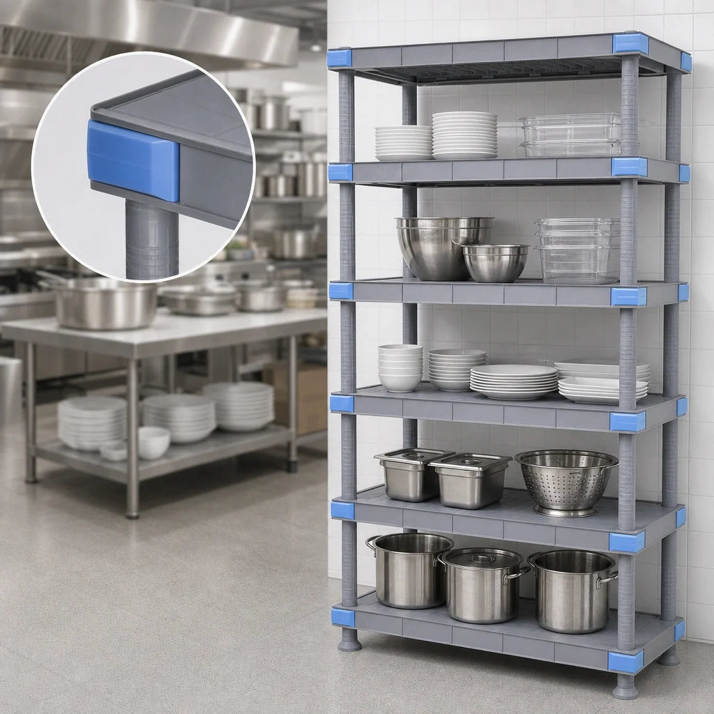 Quantum Millenia QP213086SS-5 30"W x 21"D x 86"H Gray Polymer Stationary Starter Shelving Unit with 5 Solid Shelves