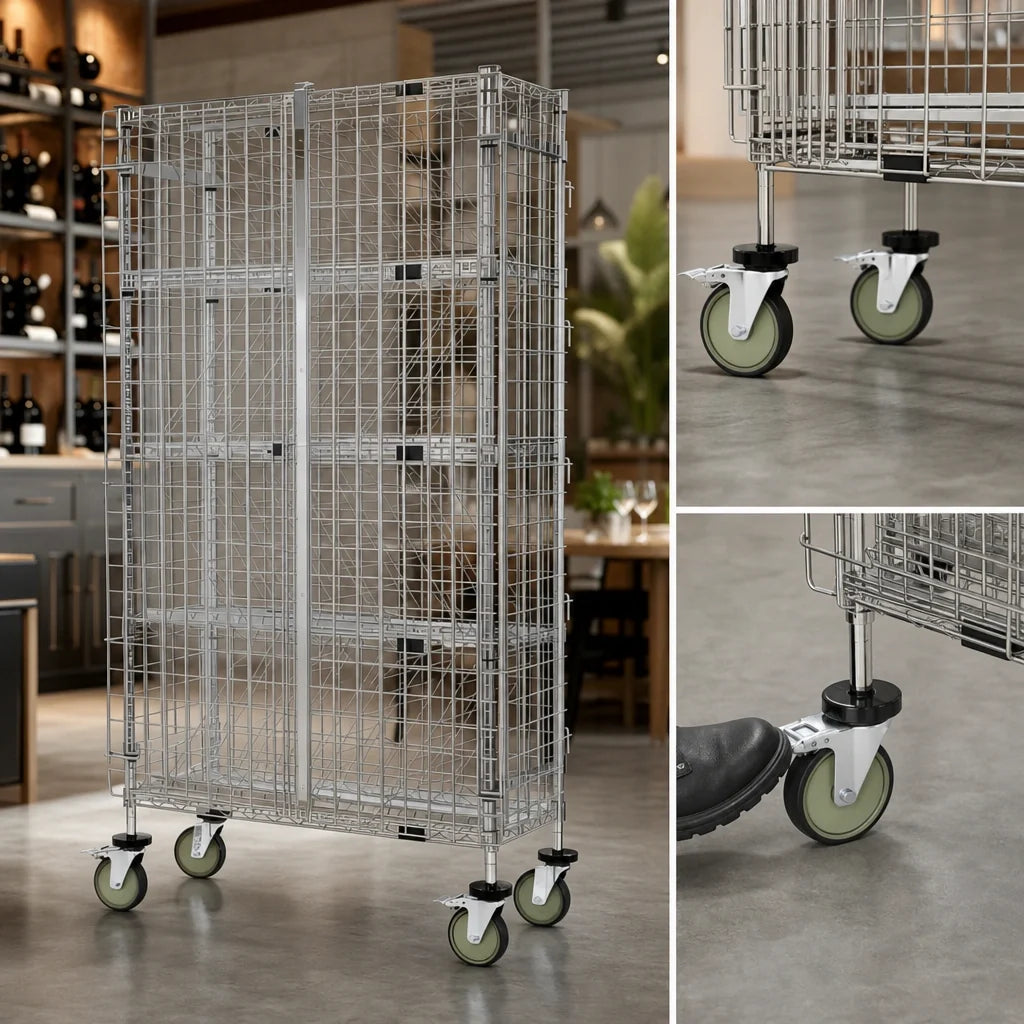 Quantum M1436-69BWSEC Mobile Wine Bulk Storage Security Shelving Unit, Chrome, 36"W x 18"D x 69"H