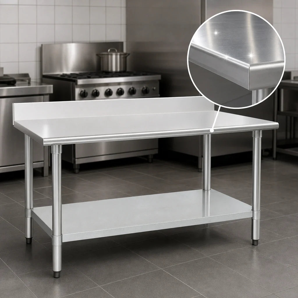 Eagle Group Spec-Master T36108E-BS 108 x 36 Inch Stainless Steel Work Table with 4-1/2 Inch Backsplash and Galvanized Undershelf