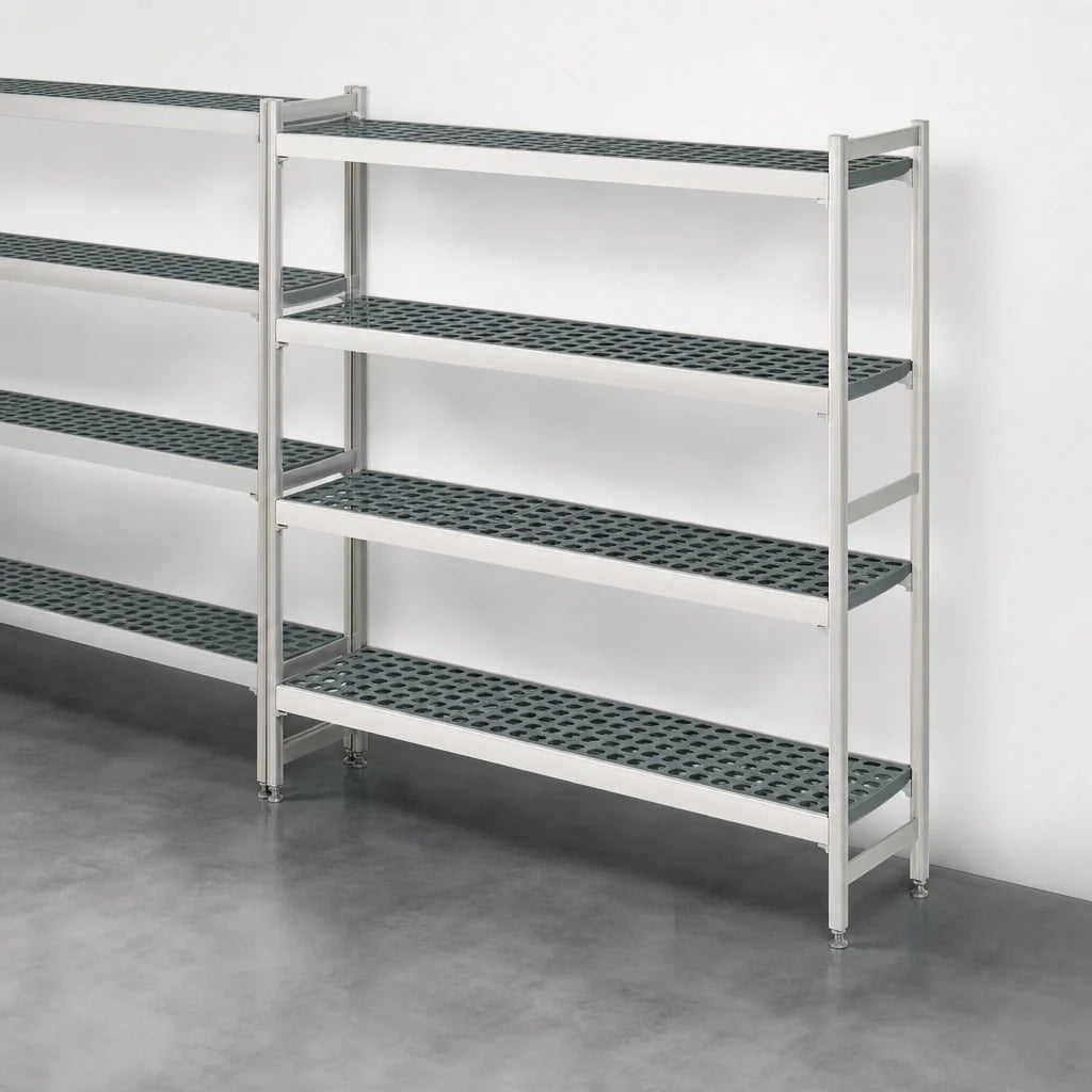 Fermod Fermostock 4R42B71-E 4-Tier Perforated Polymer Shelving Expansion Unit, 42W x 18D x 71H
