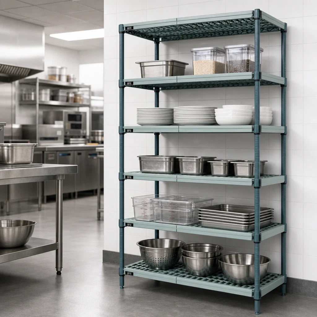 Quantum WR74-2136WPM-5 5-Tier Stationary Wire Plastic Mat Shelving Unit, 36 x 21 x 74 Inches, Green