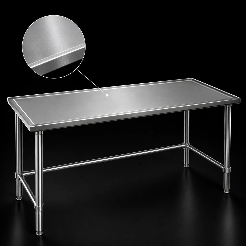 Eagle Group Spec-Master T48144GTEM 144"W x 48"D Stainless Steel Work Table, 14 Gauge, Box Marine Edge, Galvanized Open Base