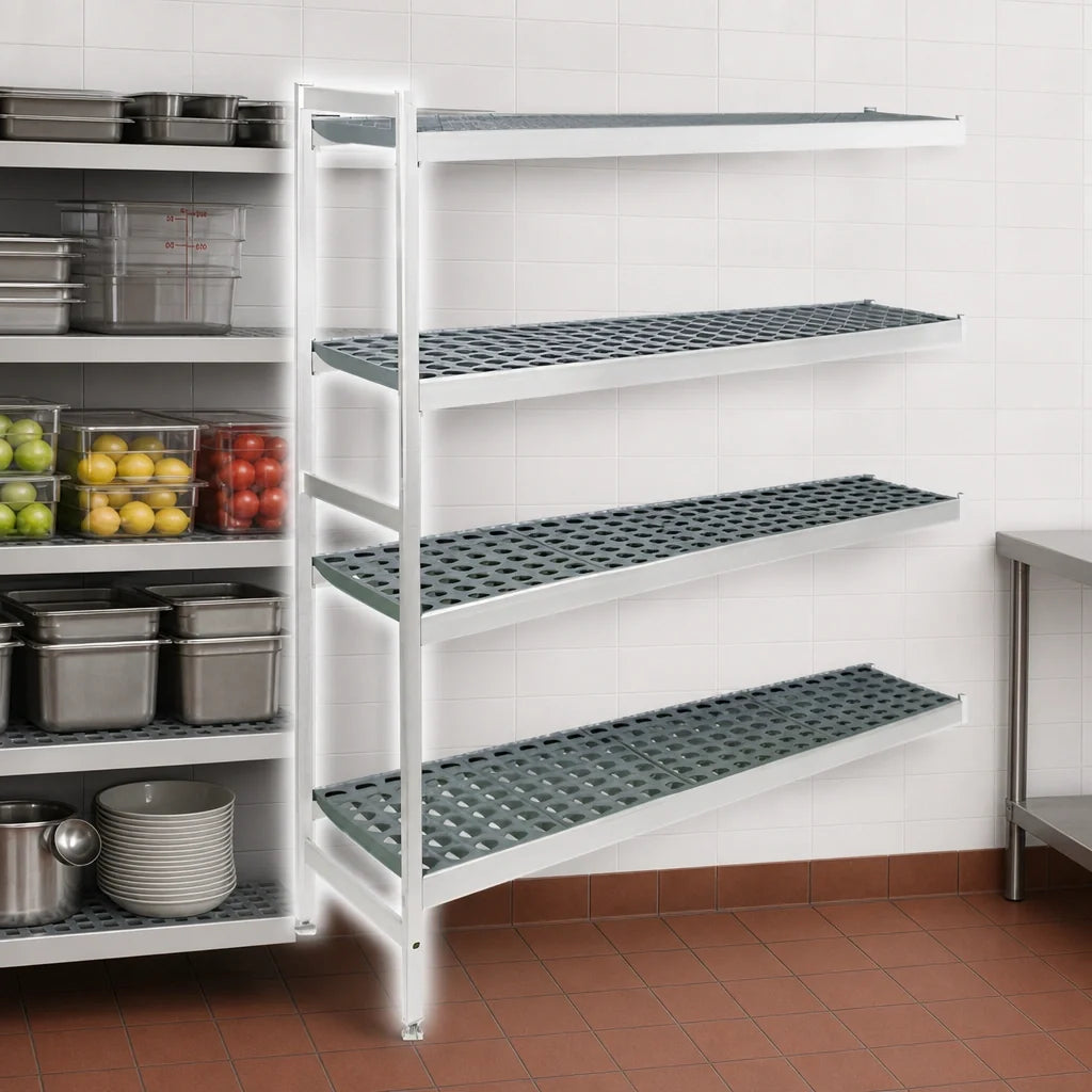 Fermod Fermostock 4R26A71-E 4-Tier Perforated Polymer Shelving Expansion Unit, 71"H x 26"W x 14"D, 800 lb. Per Shelf