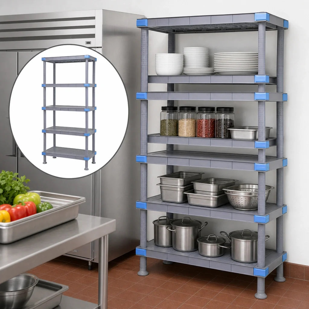 Quantum Millenia QP243086SS-5 30"W x 24"D x 86"H Gray Polymer Stationary Starter Shelving Unit with 5 Solid Shelves