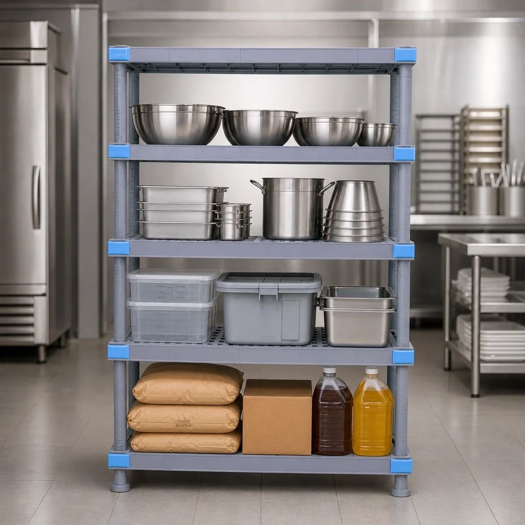 Quantum QP186050VS-4 4-Shelf Polymer Shelving Unit with Dunnage Stand, 60"W x 18"D x 50"H, 2,000 lb Capacity, Gray