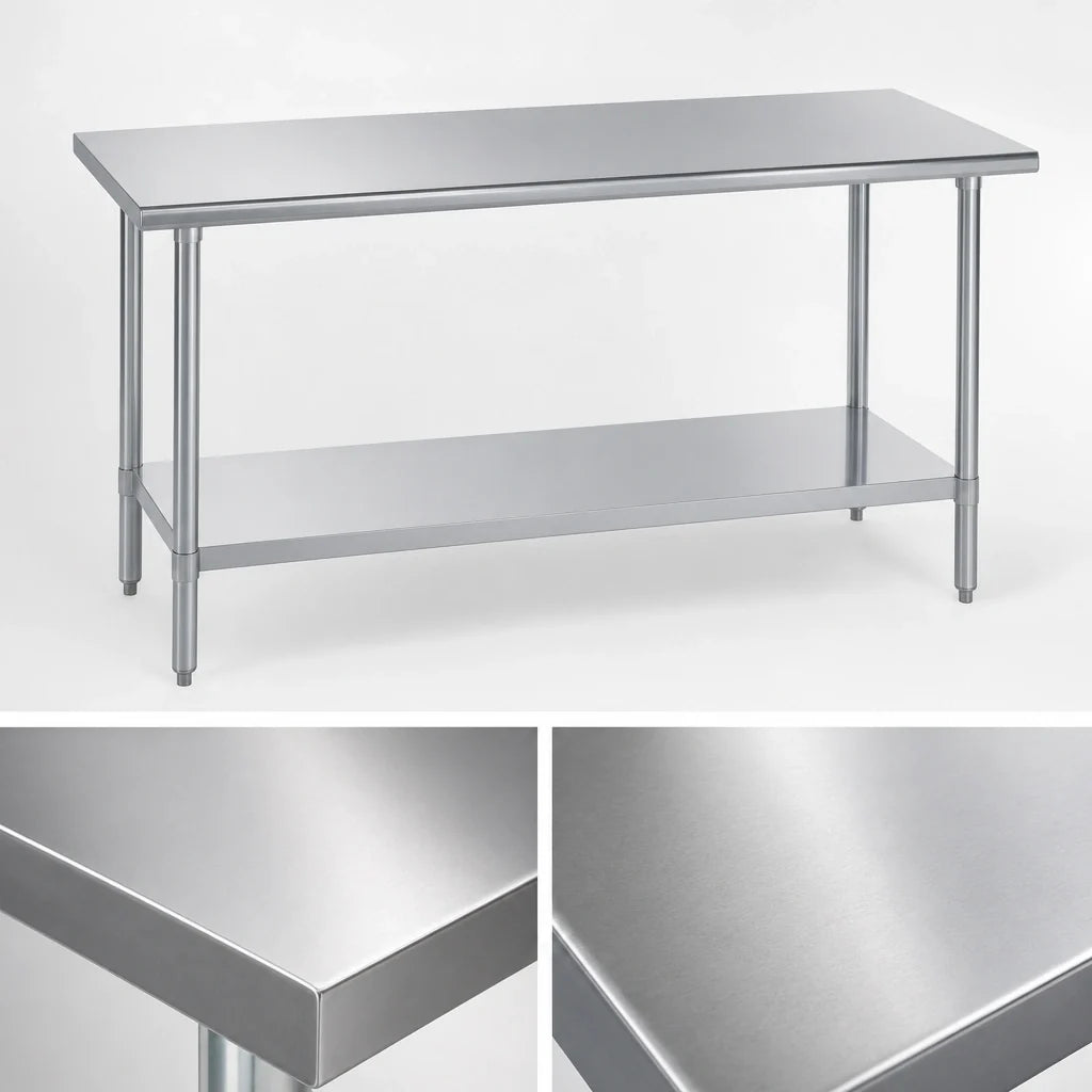 Duke Manufacturing 316-24108 108-Inch x 24-Inch 16/300 Stainless Steel Work Table with Galvanized Undershelf, Flat Top