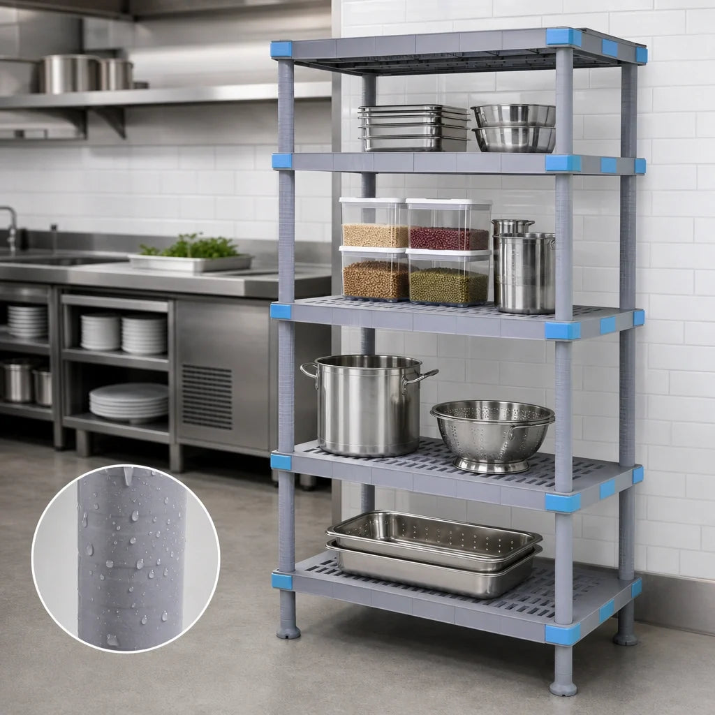 Quantum Millenia QP212462VS-4 24"W x 21"D x 62"H Gray Polymer Starter Shelving Unit with 4 Open-Grid Shelves