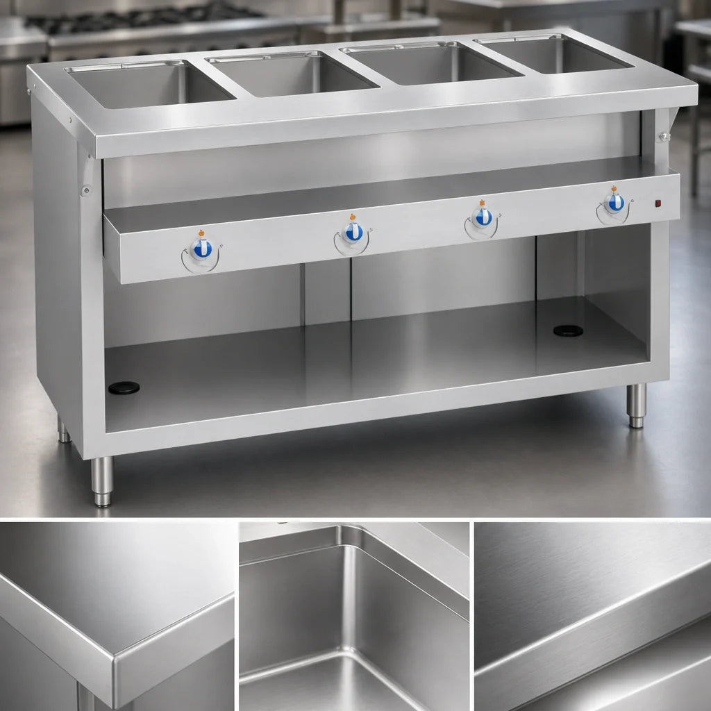 Duke Manufacturing Thurmaduke E-2-DLPG 32-Inch Electric 2-Pan Steamtable Unit with Sealed Wells and Open Storage Base