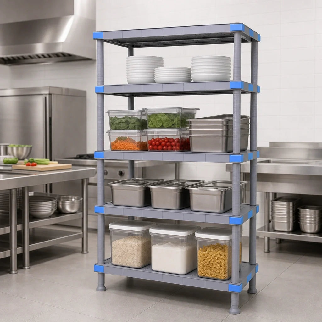 Quantum Millenia QP243050SS-4 30"W x 24"D x 50"H Gray Polymer Shelving Starter Unit with 4 Solid Shelves