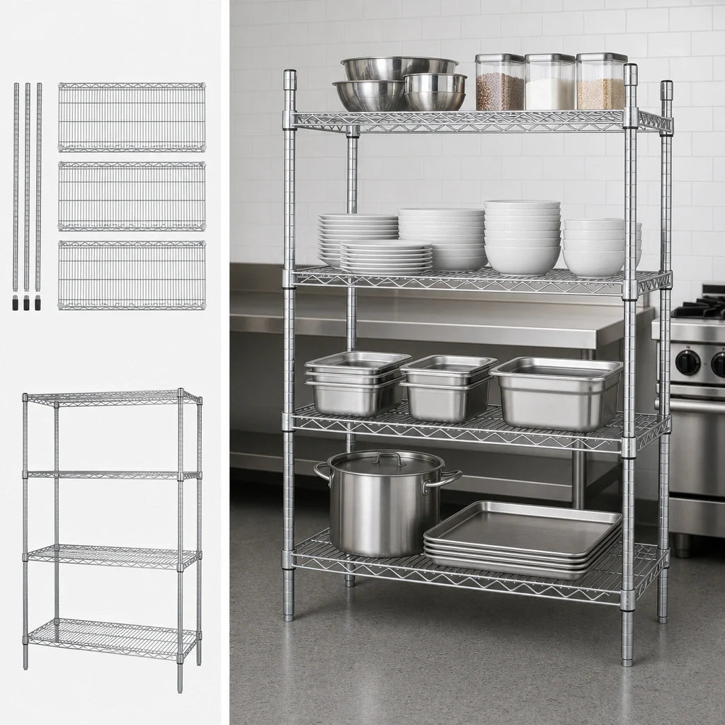 Quantum WR54-2136C 4-Shelf Chrome Wire Shelving Starter Unit, Stationary, 36"W x 21"D x 54"H