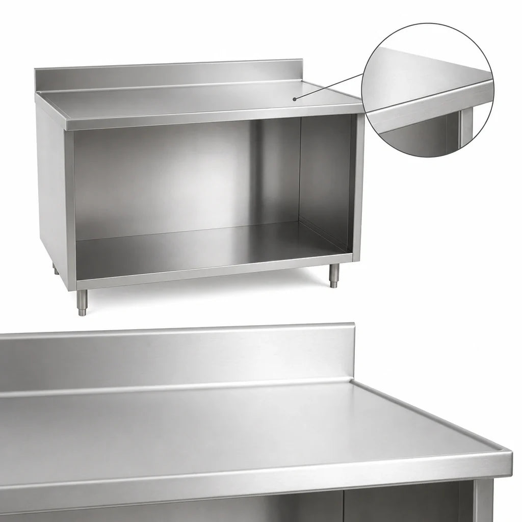 Eagle Group Spec-Master OB24120SEM-BS 120-Inch Stainless Steel Work Table with Open-Front Cabinet Base, 4-1/2-Inch Backsplash and Marine Edge