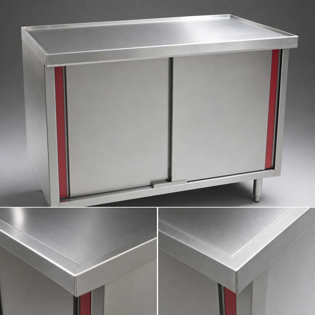 Eagle Group Spec-Master CBH2460SEM 60"W x 24"D Enclosed Stainless Steel Work Table with Hinged Doors, 14-Gauge 304 Top, Marine Edge