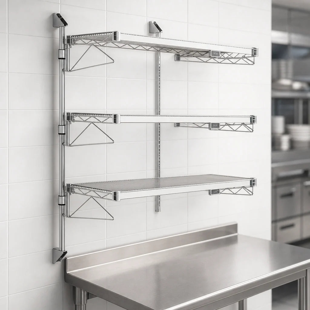 Quantum WC54-CB1848C Wall-Mounted Cantilever Starter Shelving Kit with 3 Wire Shelves, 54-Inch Posts and 18-Inch Cantilevers