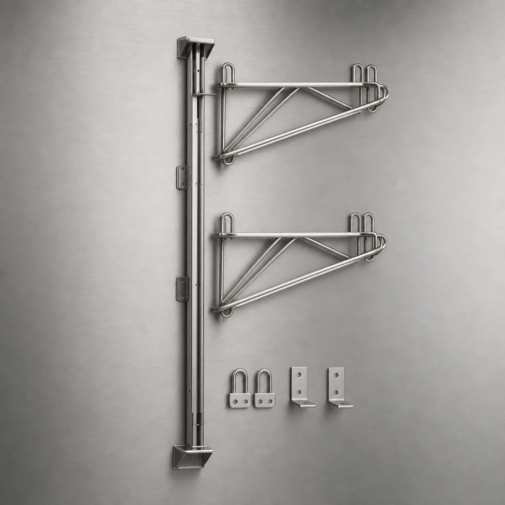 Eagle Group PWM18-2S Adjustable Wire Wall-Mount Mid Unit Kit, 18-Inch Deep Shelves, 33-Inch Post, Stainless Steel