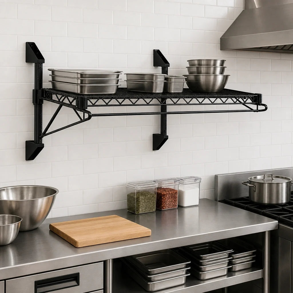 Quantum WC14-CB2160BK Wall-Mount Cantilever Wire Shelving Kit, Single 60"W x 21"D Shelf, Black Epoxy